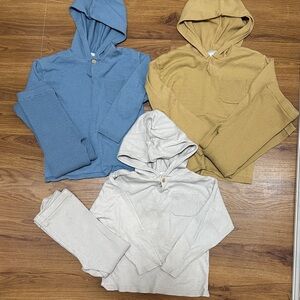 Boys Modern Moments Cozy Hooded Thermal Set in Blue, Tan, and Cream